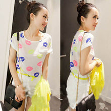 Chiffon T-Shirts Ladies Loose Short Sleeve Shirts Striped Heart Lip Tops Batwing Sleeve Sexy