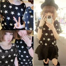 Chiffon T-Shirts Ladies Loose Short Sleeve Shirts Striped Heart Lip Tops Batwing Sleeve Sexy