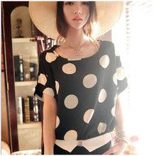 Chiffon T-Shirts Ladies Loose Short Sleeve Shirts Striped Heart Lip Tops Batwing Sleeve Sexy