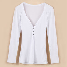 Hot Sale 2016 Sexy Dark V Neck Women T Shirt Long Sleeve Top Tees Women Button Tops Blusas Femininas Plus US Size 4-18