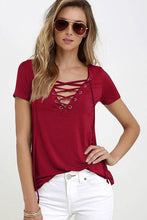 Fashion Women T-shirts Short Sleeve Sexy Deep V Neck Hollow Out  T Shirt Women Casual Lace Up Basic Female Tops 5XL Plus Size