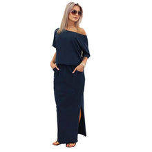 2017 New Sexy Summer Women Boho Maxi Dress Short Sleeve Side Slit Loose Evening Party Long Beach Dress with Pocket Vestidos