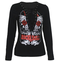Sexy Shirt 2017 Fashion Womens Punk Deep V Neck Lace Up Long Sleeve Tops Flowers Print Slim Shirt Autumn Winter Blouse