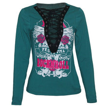 Sexy Shirt 2017 Fashion Womens Punk Deep V Neck Lace Up Long Sleeve Tops Flowers Print Slim Shirt Autumn Winter Blouse