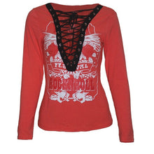 Sexy Shirt 2017 Fashion Womens Punk Deep V Neck Lace Up Long Sleeve Tops Flowers Print Slim Shirt Autumn Winter Blouse