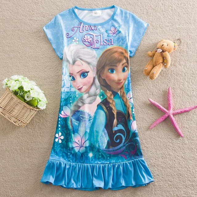 Elsa Dress Snow Queen Kids Summer Cartoon Anna Flounced Dresses For Girls Party Princess Cinderella Costume Children's Clothes