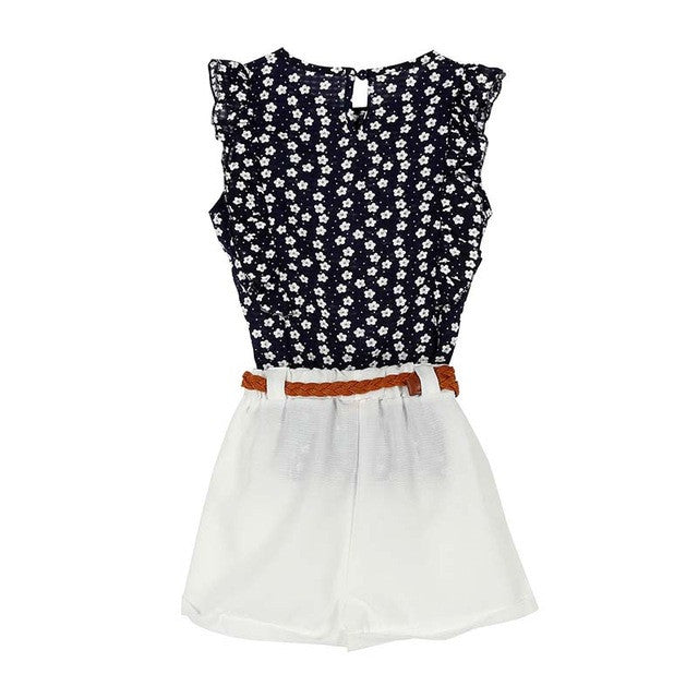 Kids Baby Girls Clothes Sets Floral Chiffon Polka Dot Sleeveless T-shirt +Shorts Outfits