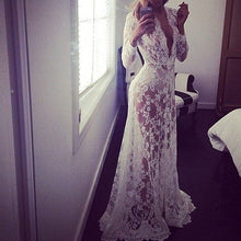 European Style 2017 New Summer Women Dress Sexy Lace Embroidery Maxi Long Dresses Long Sleeve Deep V Neck Plus Size Vestidos