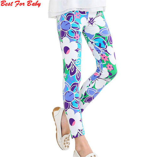 Baby Kids Girls Leggings Pants Flower Floral Printed Elastic Long Trousers 2-14Y