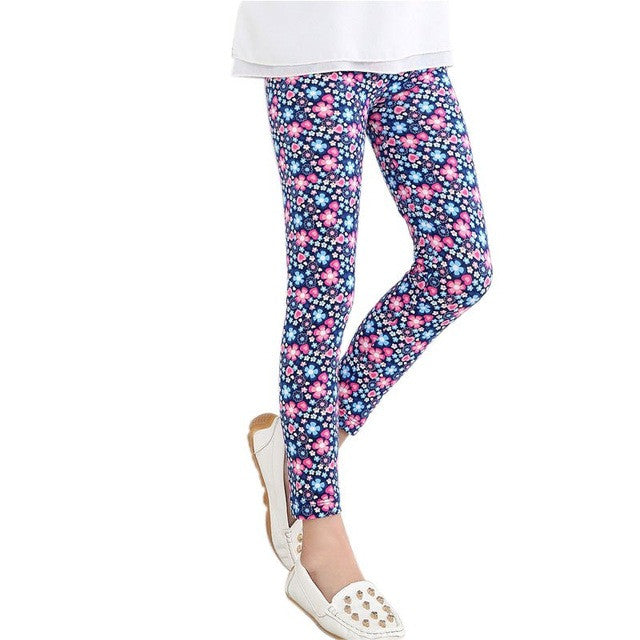 Baby Kids Girls Leggings Pants Flower Floral Printed Elastic Long Trousers 2-14Y