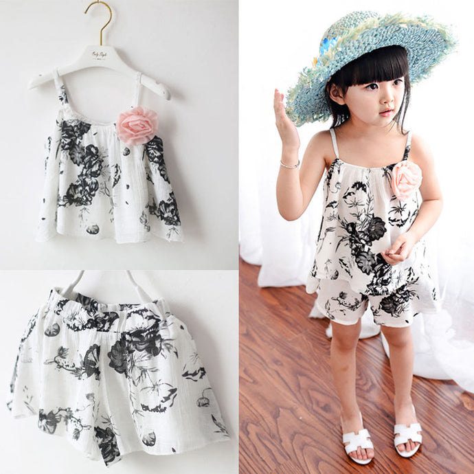2016 Clothing Sets 2PCS Children Toddler Kids Baby Girls Clothes Set Casual Sleeveless Tops Vest Shorts Pants Outfits Clothes