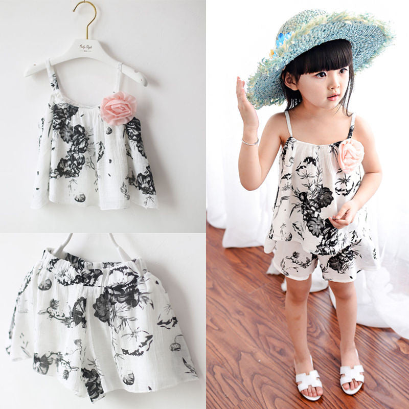 2016 Clothing Sets 2PCS Children Toddler Kids Baby Girls Clothes Set Casual Sleeveless Tops Vest Shorts Pants Outfits Clothes