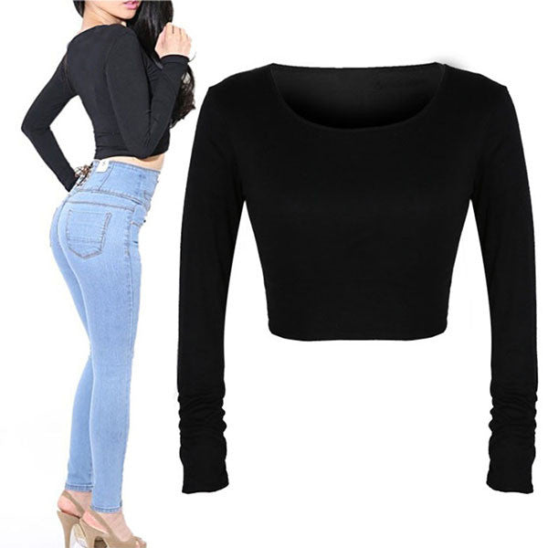 Fashion Sexy Women Crop Tops Long Sleeve Hot Clubwear Tops Cropped T-shirt