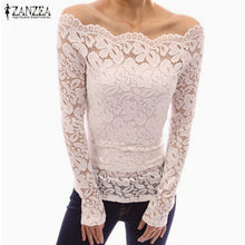 ZANZEA 2017 Spring Sexy Women Blusas Off Shoulder Slash Neck Lace Solid Shirts Long Sleeve Slim Casual Tops Blouse Plus Size