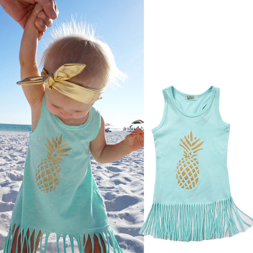 Pineapple Toddler Kids Baby Girl Dress Sleeveless Party Tassel Dresst Clothes