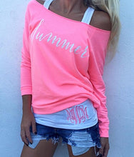 2017 fashion summer sexy t shirt women tops full sleeve slash neck off shoulder pink letter causal t-shirt