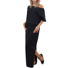 2017 New Sexy Summer Women Boho Maxi Dress Short Sleeve Side Slit Loose Evening Party Long Beach Dress with Pocket Vestidos