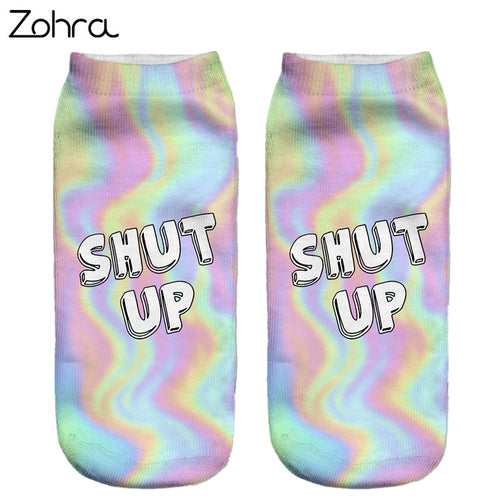 Zohra Neon Socks 3D Printing Female Socks Women Low Cut Ankle Socks Calcetines Mujer Casual Hosiery Printed Sock