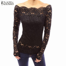 Blusas 2017 Spring Sexy Women Off Shoulder Slash Neck Lace Solid Shirts Long Sleeve Slim Casual Basic Top Blouse Plus Size