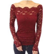 Blusas 2017 Spring Sexy Women Off Shoulder Slash Neck Lace Solid Shirts Long Sleeve Slim Casual Basic Top Blouse Plus Size