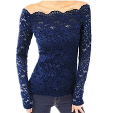 Blusas 2017 Spring Sexy Women Off Shoulder Slash Neck Lace Solid Shirts Long Sleeve Slim Casual Basic Top Blouse Plus Size