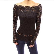Blusas 2017 Spring Sexy Women Off Shoulder Slash Neck Lace Solid Shirts Long Sleeve Slim Casual Basic Top Blouse Plus Size