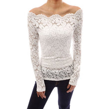 Blusas 2017 Spring Sexy Women Off Shoulder Slash Neck Lace Solid Shirts Long Sleeve Slim Casual Basic Top Blouse Plus Size