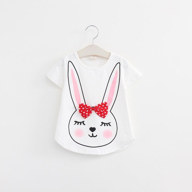New Summer 2016 Baby T Shirts for girls Cotton Short Sleeve Rabbit cartoon Print Brand Tees Spring Kids cute Tops Girl T-shirt