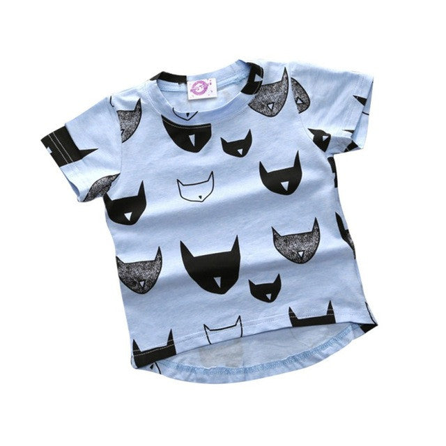 2017 Summer Kids T-shirt 100% Cotton Cat Print Short Sleeves Boys Girls Baby T-shirt
