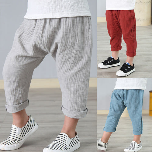 2-7 yrs linen pleated kids pants Hot 2017 summer girls boys pants children ankle-length pants harem pants baby boy girl clothes