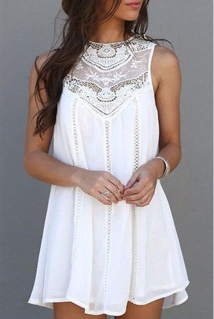 Casual Dresses for Woman 2017 Sleeveless Dresses Summer Fit Mini Beach Sexy Short White Lace Women Dress Plus Size