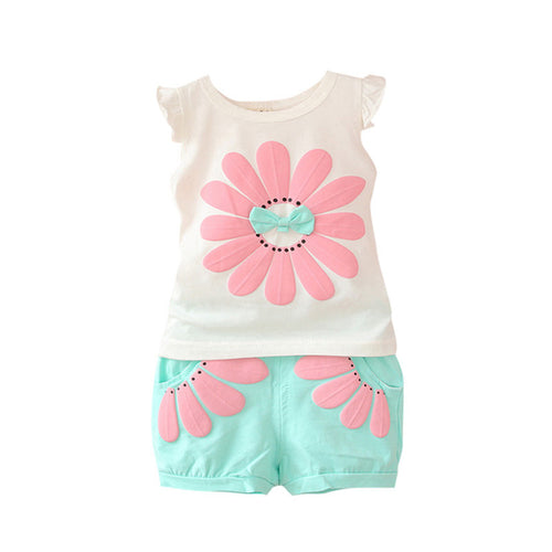2017 Summer Toddler Baby Girl Sweet Clothing Set Sunflower Girls Clothes Sets Kids Casual Sport Suit Set