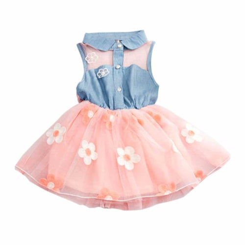 2-7Y Princess Cute Kids Girl's Denim Sleeveless Tops Tulle Tutu Dresses Mini Dress