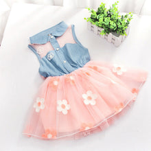 2-7Y Princess Cute Kids Girl's Denim Sleeveless Tops Tulle Tutu Dresses Mini Dress