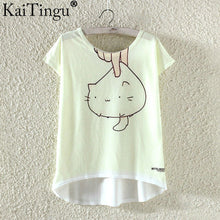 KaiTingu Summer Kawaii Cute Fashion T Shirt Harajuku High Low Style Print T Shirt Short Sleeve T-shirt Women Tops Plus Size