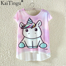 KaiTingu Summer Kawaii Cute Fashion T Shirt Harajuku High Low Style Print T Shirt Short Sleeve T-shirt Women Tops Plus Size