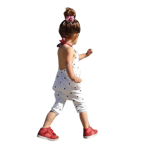 2017 Summer Children Girls Rompers Fashion Girl Halter Jumpsuit Kids White Cute Polka Dot Printed One Piece Suit