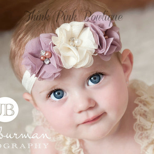 1PC Rhinestone Ribbon Pearl diamond Headwear Newborn Hairbands sewing Flowers Headband Kids Hair Accessories Jeaely  W045