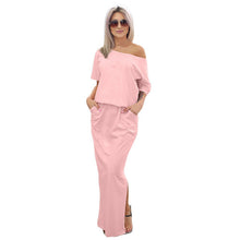 2017 New Sexy Summer Women Boho Maxi Dress Short Sleeve Side Slit Loose Evening Party Long Beach Dress with Pocket Vestidos