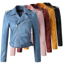 2017 New Autumn Witner Women Motorcycle Faux PU Leather Yellow Black Jackets Lady Biker Outerwear Coat with Belt Hot Sale