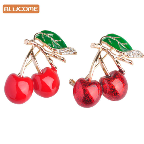 Blucome Red Enamel Brooches For Women Kids Cherry Brooch Corsage Small Bouquet Hijab Pins Feminino Party Bag Dress Accessories