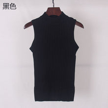 High Quality Summer Women Mock Neck Top Turtleneck Sleeveless T-shirt Slim Knitted Vest Female Tee Knitwear WS-088