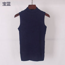 High Quality Summer Women Mock Neck Top Turtleneck Sleeveless T-shirt Slim Knitted Vest Female Tee Knitwear WS-088