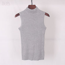 High Quality Summer Women Mock Neck Top Turtleneck Sleeveless T-shirt Slim Knitted Vest Female Tee Knitwear WS-088