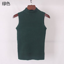 High Quality Summer Women Mock Neck Top Turtleneck Sleeveless T-shirt Slim Knitted Vest Female Tee Knitwear WS-088