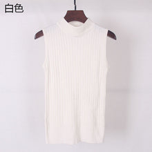 High Quality Summer Women Mock Neck Top Turtleneck Sleeveless T-shirt Slim Knitted Vest Female Tee Knitwear WS-088