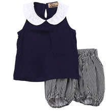 Toddler Kids Girl Beach Outfits Girls Summer outfits Turn-down Collar Clothes T-shirt Vest Tops+Striped Shorts Pants 2PCS Set