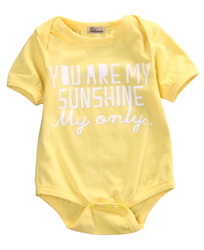 2016 Newborn Infant Kids Baby Boy Girl Cotton Short Sleeve Letter Jumpsuit Yellow Bodysuit Summer Clothes Outfit