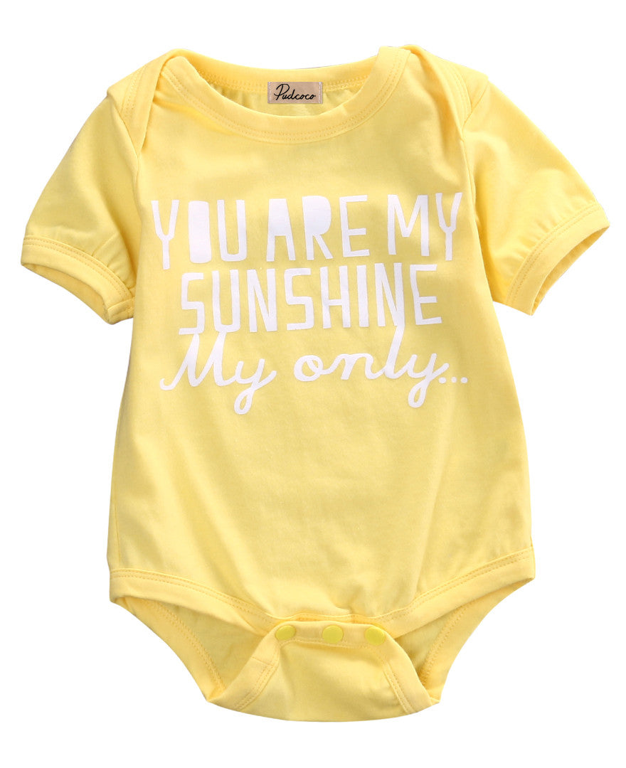 2016 Newborn Infant Kids Baby Boy Girl Cotton Short Sleeve Letter Jumpsuit Yellow Bodysuit Summer Clothes Outfit