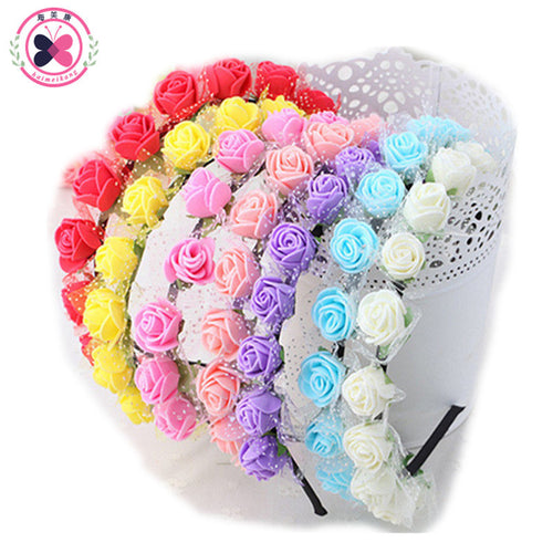 Haimeikang Sweet Candy Color Children Foam Flower Headbands Wreath Bezel Flowers Crown Headpiece Kids Girls Hair Accessories